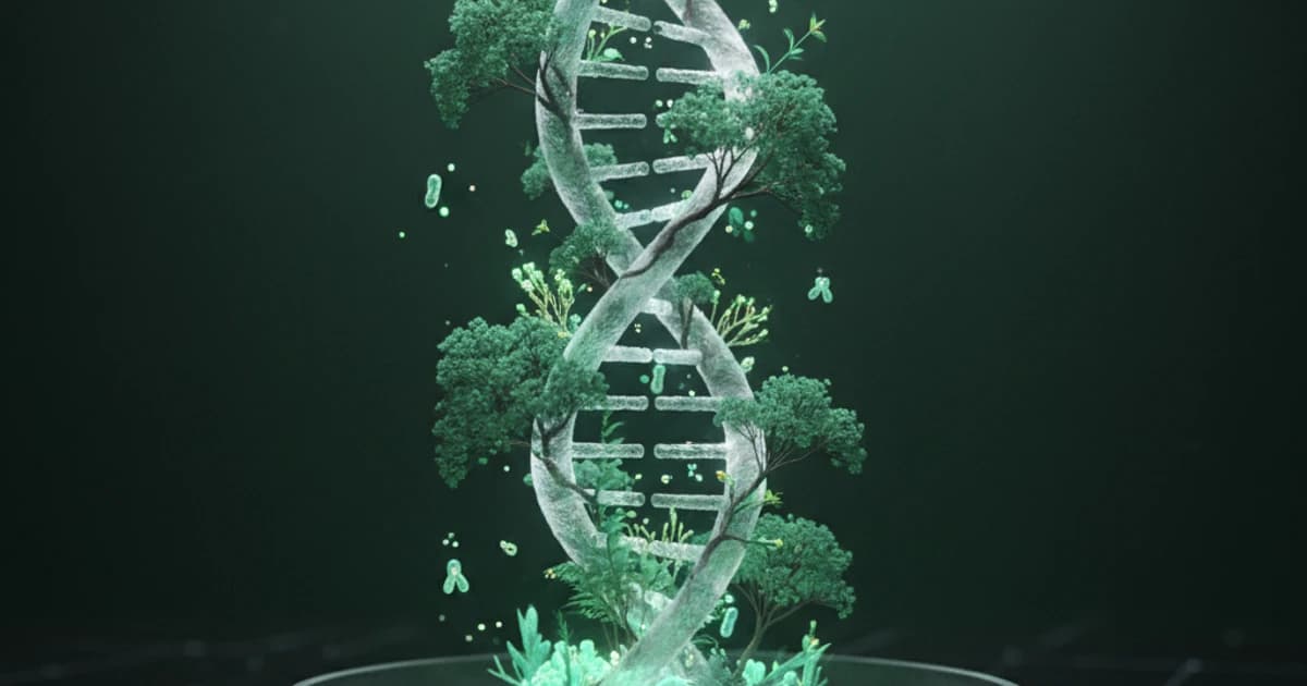 Biology student's screen showing DNA and ecology diagrams with AI-powered visual analysis highlights
