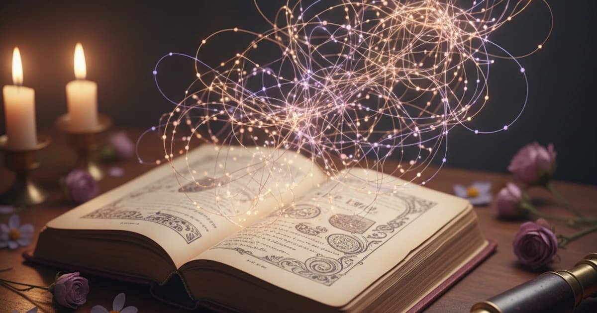 Study desk with poetry book and laptop showing AI-assisted literary analysis with color-coded theme annotations