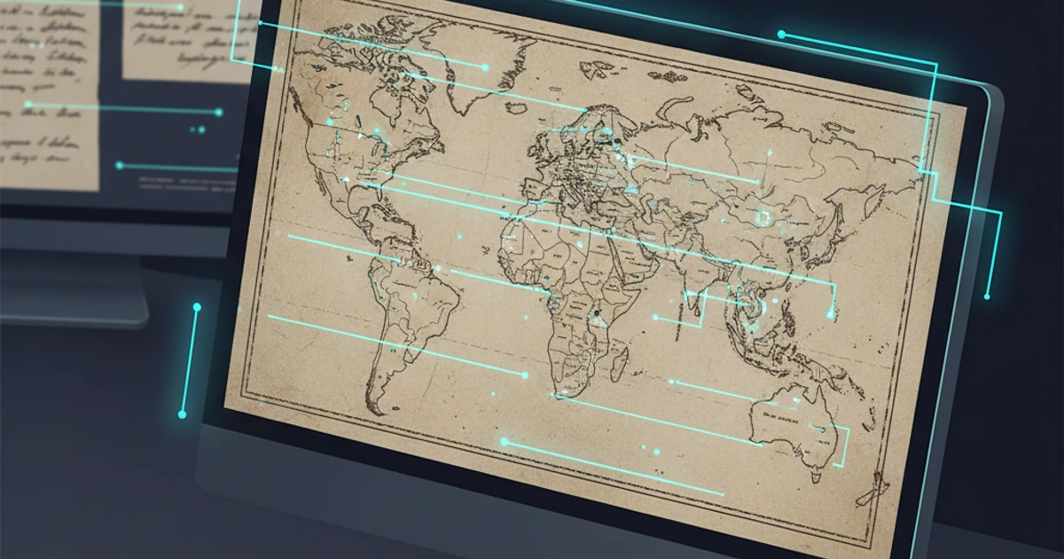 Historical map displayed on a computer screen being analyzed with AI-powered visual assistance tools