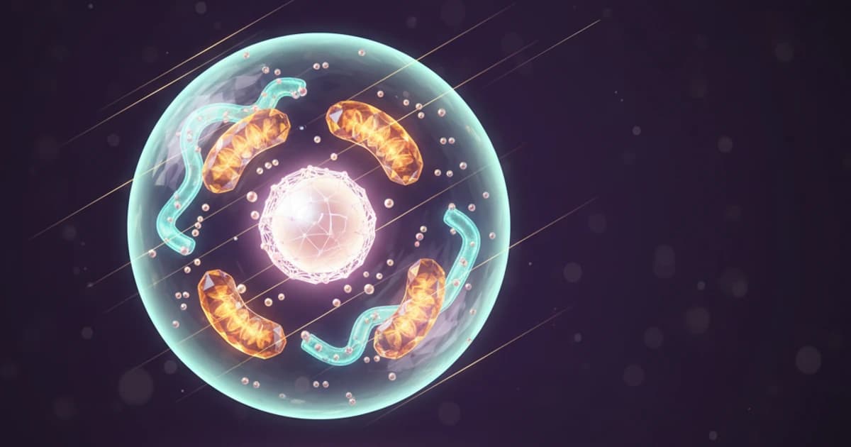 Detailed illustration of a eukaryotic animal cell with labeled organelles including nucleus, mitochondria, ER, and Golgi apparatus