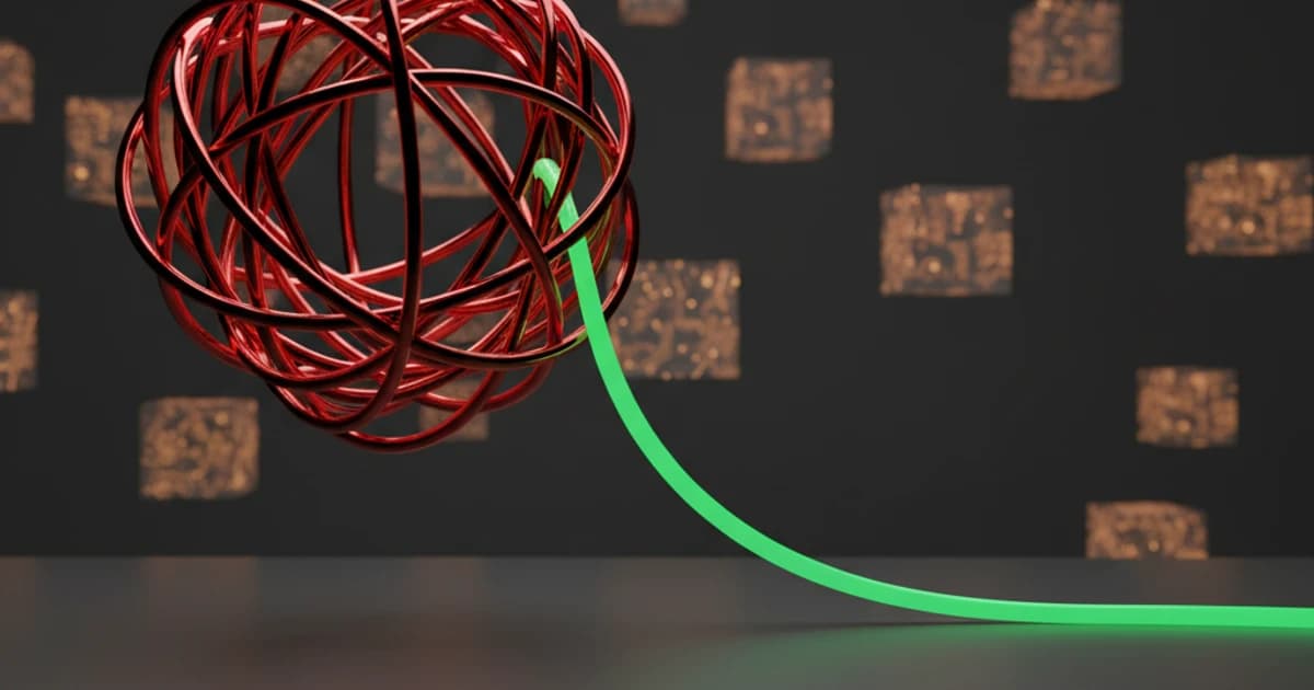 AI assistant analyzing a cryptic programming error message on a computer screen and providing a clear explanation