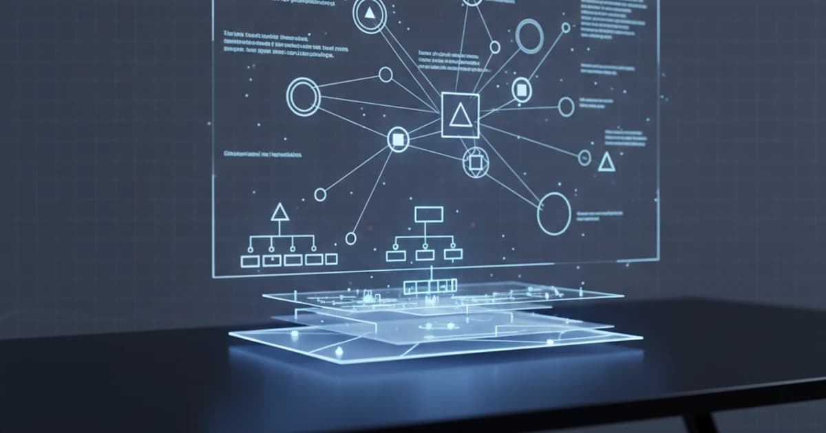 Illustration of a complex English sentence being broken down into labeled clause building blocks on a study desk
