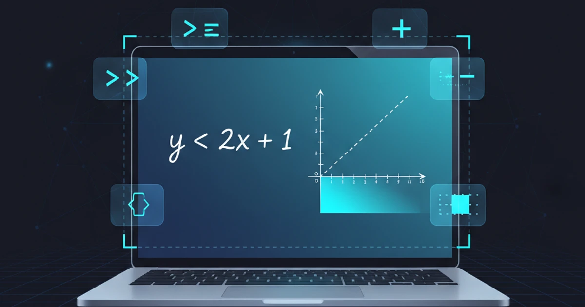 Study desk with notebook showing linear inequality solutions and a laptop displaying math problem steps