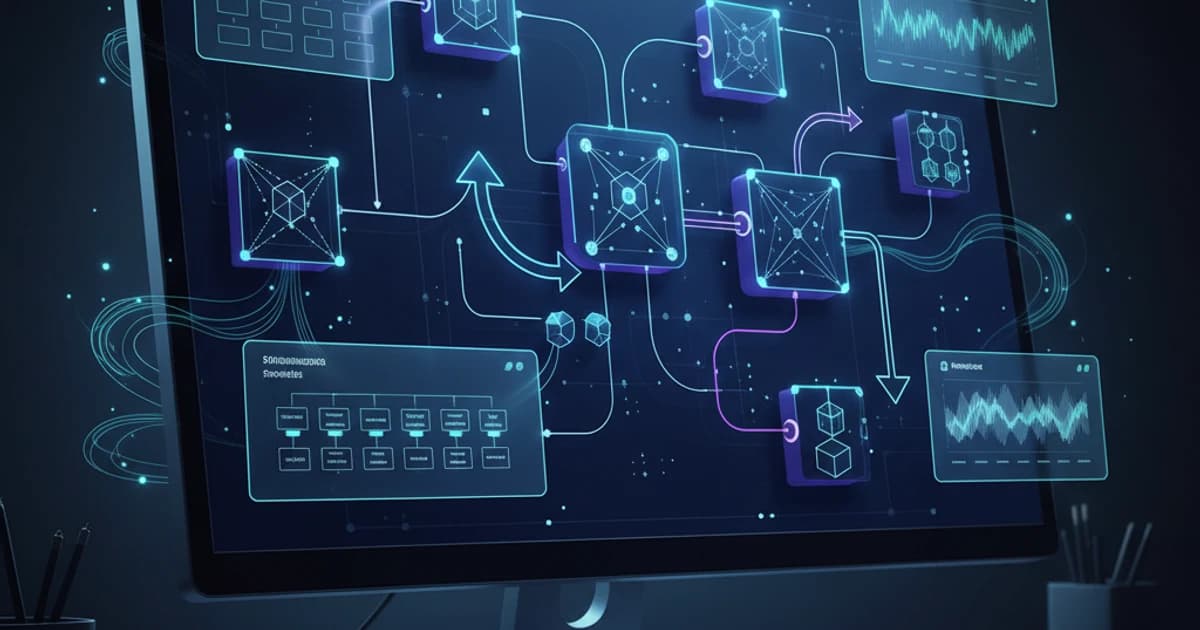 Laptop displaying a management framework matrix on a professional desk with business study materials