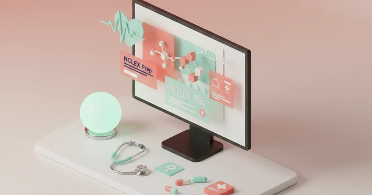 Nursing student's study desk with NCLEX practice question on laptop screen and AI-generated explanation on smartphone