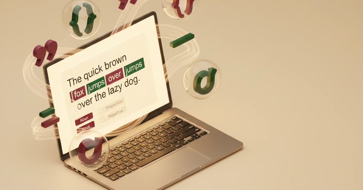 Laptop displaying English grammar exercises with AI-powered screen analysis providing instant explanations on a study desk