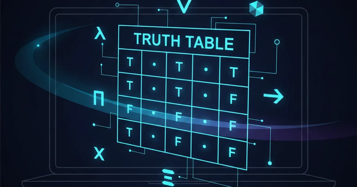 Truth table with logical connectives and argument flow visualization for symbolic logic