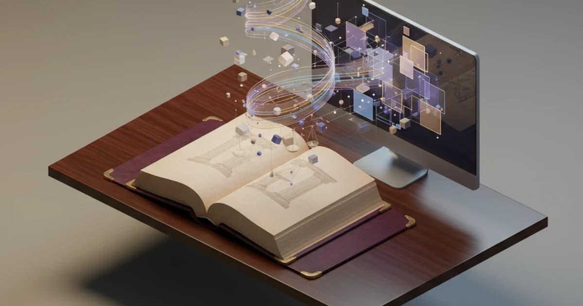 Study desk with political science textbook, laptop showing lecture slides, and handwritten notes