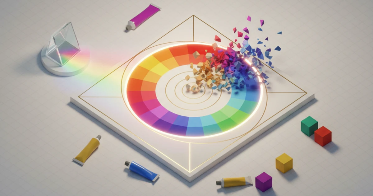 Educational illustration of color theory wheel and composition principles including rule of thirds and color harmonies