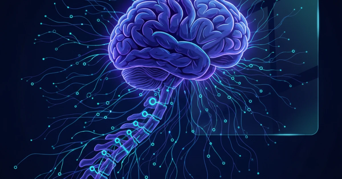 Colorful anatomical illustration of the human nervous system showing the brain, spinal cord, and peripheral nerves for anatomy study